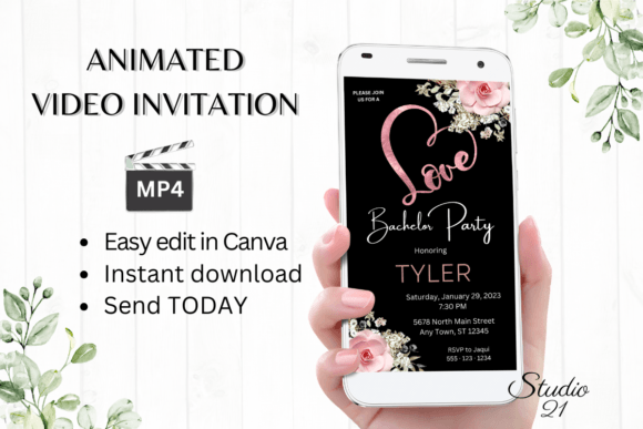 Boho Bachelor Party Invite W5121: A Modern, Animated Design Asset