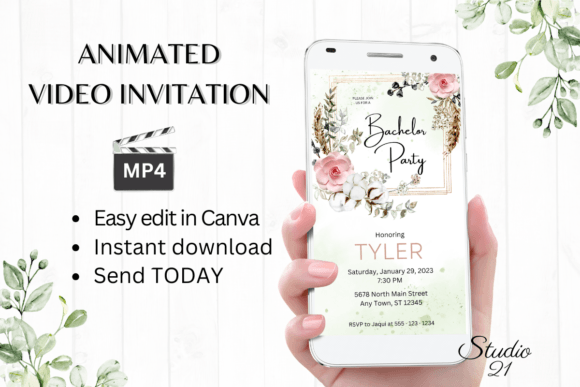 Boho Bachelor Party Invite W5122: Effortless Digital Style