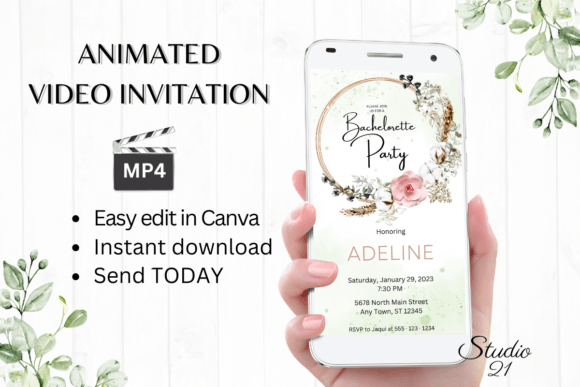Boho Bachelorette Party Invite W6128: A Modern Design Asset