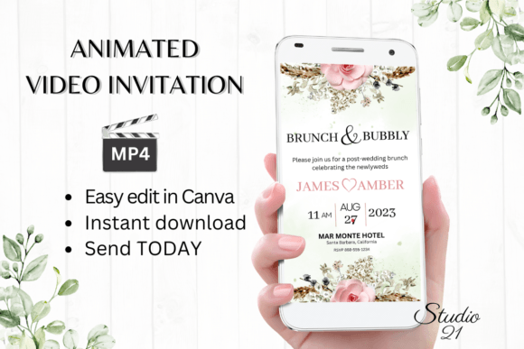 Boho Wedding Brunch Invite W9126: Your Instant, Editable Digital Evite