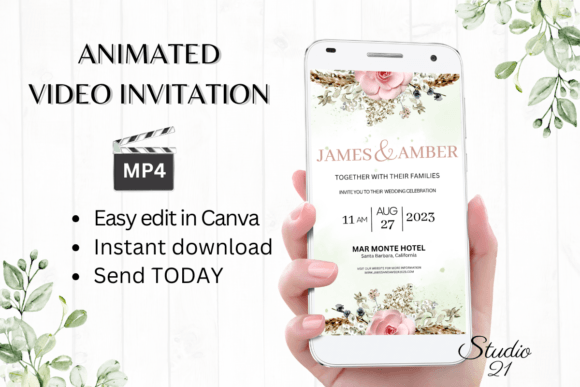 Boho Wedding Invitation W8126: Your Animated Digital Template