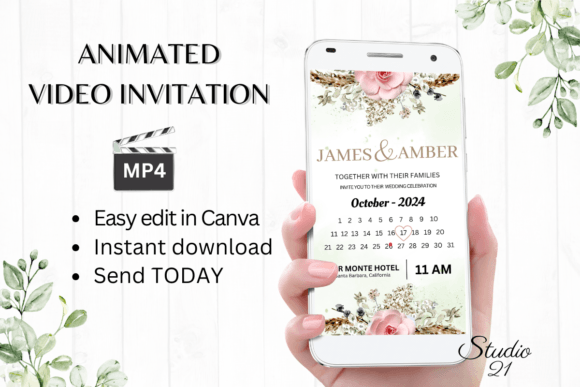 Boho Wedding Invitation W8126B: Effortless Digital Style