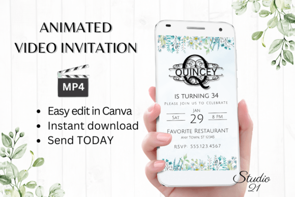 Digital Invitation (Monogram Letter Q) for Modern Events