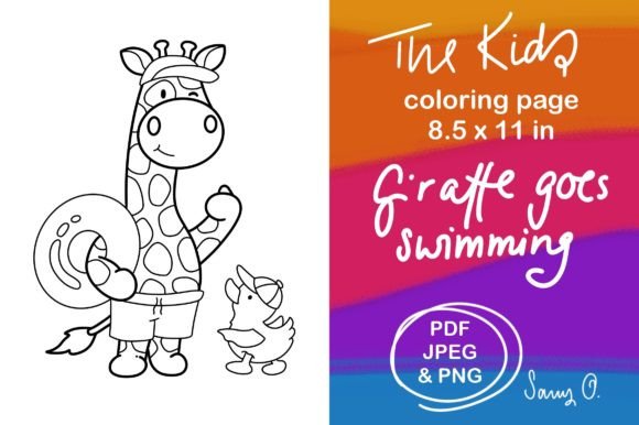 Giraffe Duck Swimming Summer Coloring: A Playful Design Asset