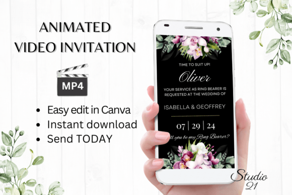 Orchids Ring Bearer Proposal W3459RB: Elegant Script for Modern Invitations